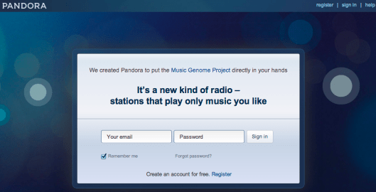 Pandora.com Home Page