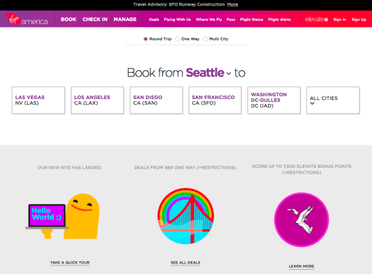 virginamerica.com home page.